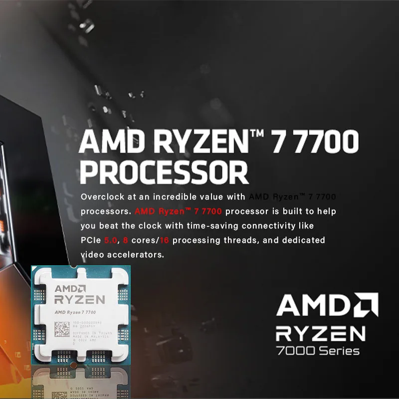 Processador para jogos AMD Ryzen 7, Processador, Socket AM5, Jogos, Gráfica Integrada, 8 núcleos, 16 thread, 40MB, 5NM, TDP, 65W, 5,3 GHz