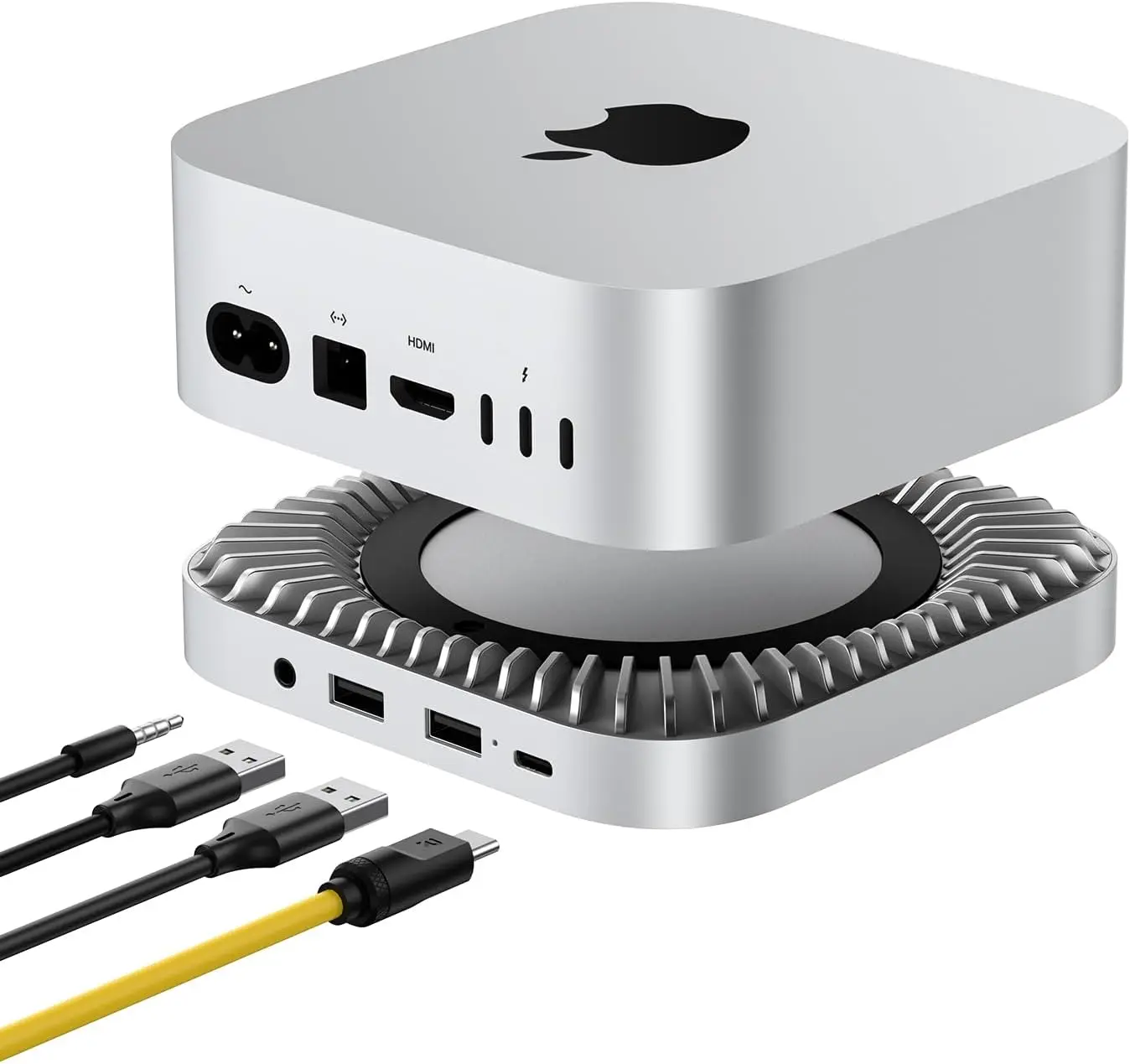 

40Gbps Aluminum Hub Stand for Mac Mini with NVMe SSD Enclosure, USB Ports & Audio Jack