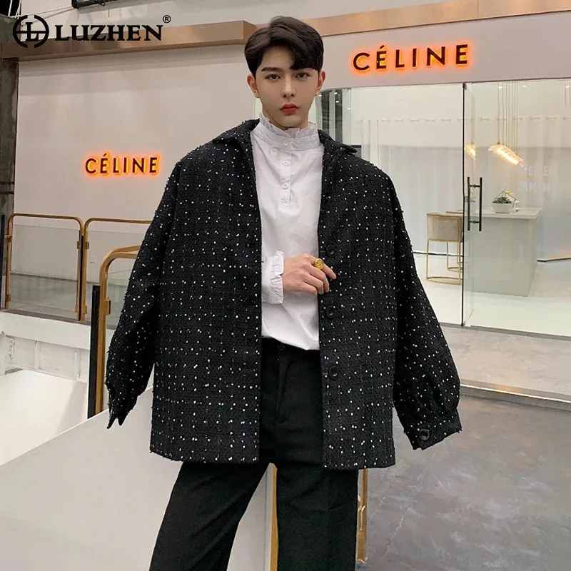 LUZHEN 2026 New Trendy Sequin Decorate Textured Loose Casual Jacket Men's High Quality Woolen Elegant Korean Fashion Coat JY9437