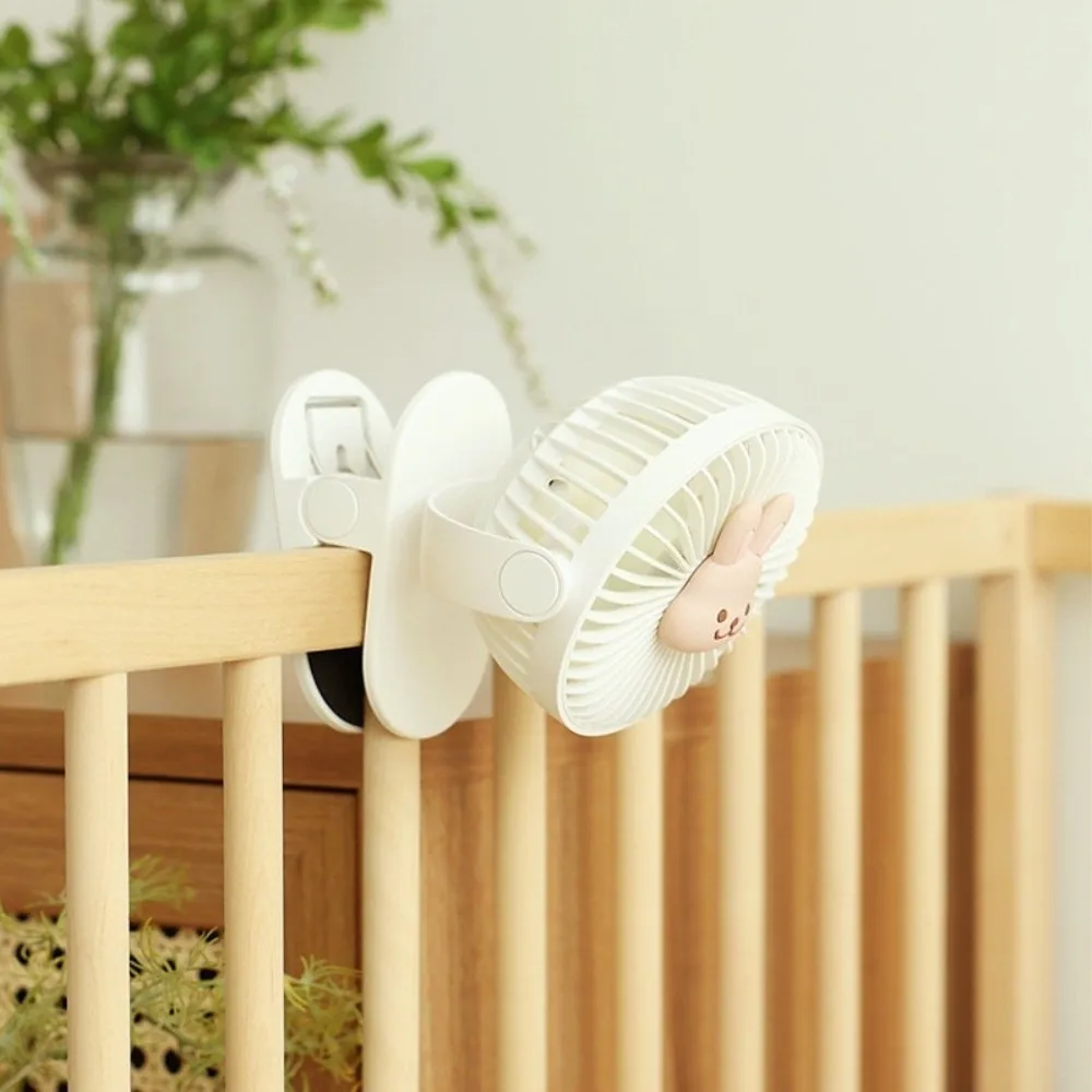 3 Speeds Cart Stroller Fan Bear Bunny Portable Outdoor Fan USB Rechargeable Noiseless Clip On Electric Fan for 3.7V1200mAh Baby