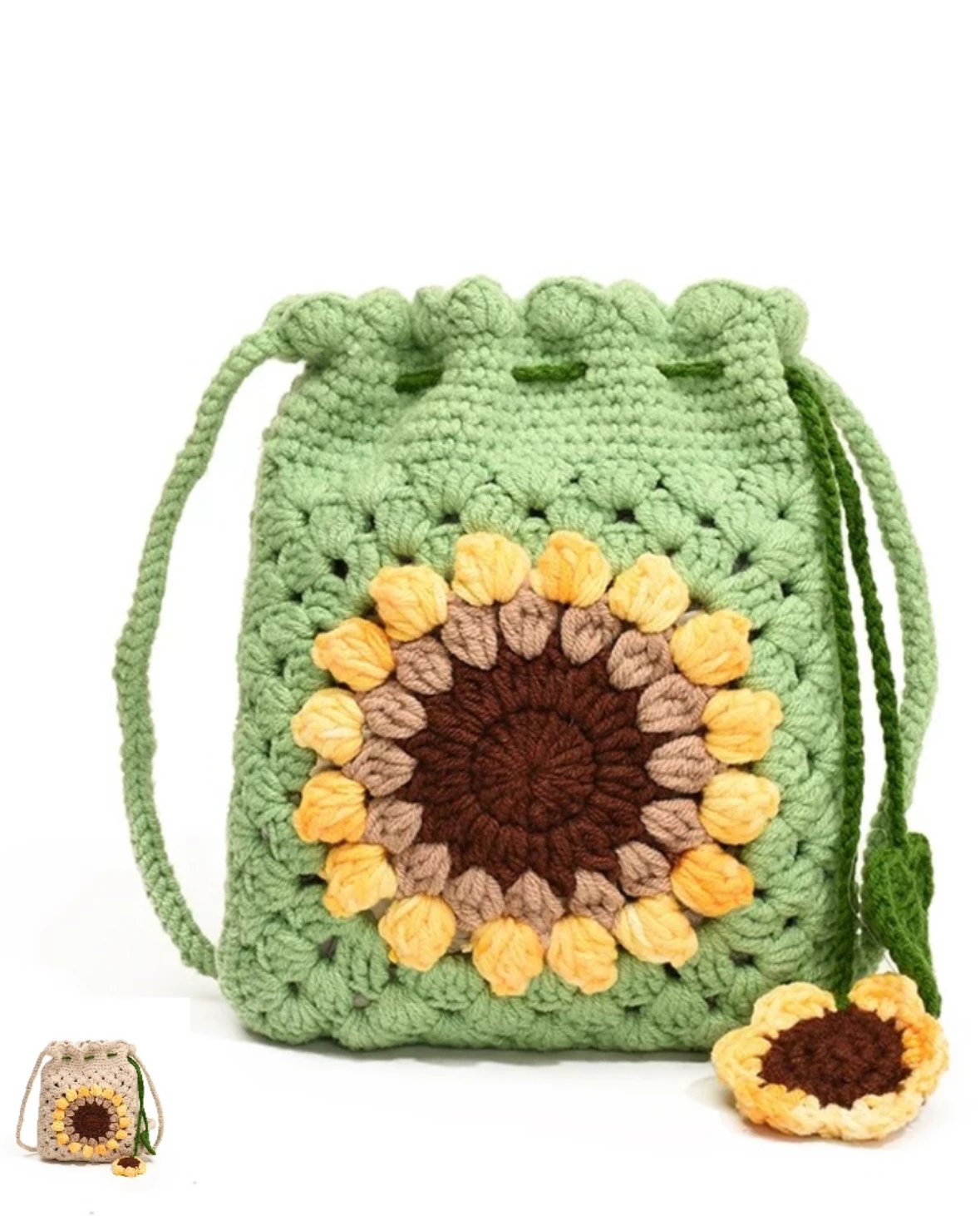 Sunflower Wool Mobile Phone Finished Small Bag Women's High-end Feel Crossbody Bag 2025 New Crocheted Storage Bag Storage Bag