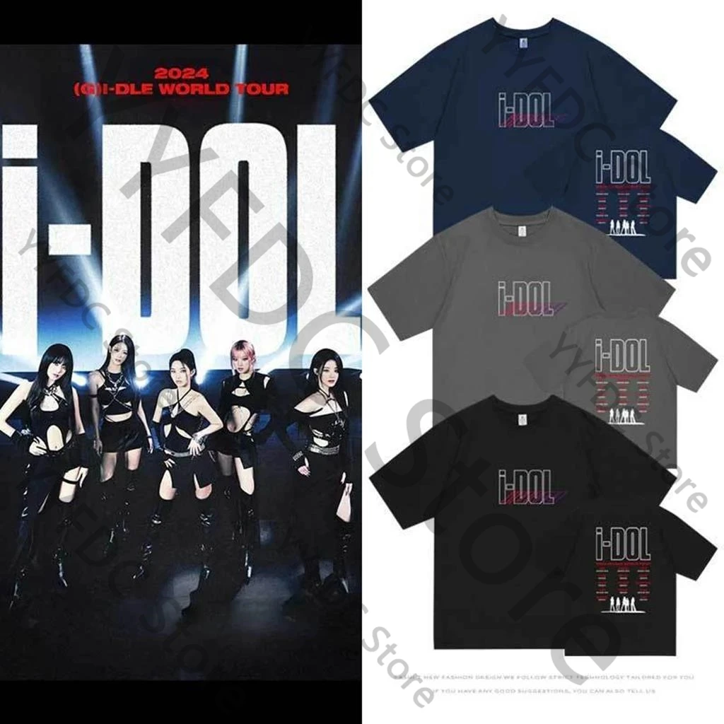 GIDLE IDOLT Shirt KPOP Trend Letter Print Men Women Summer Cotton High Quality T-shirt Korean Fashion Popular Short Sleeve Tee