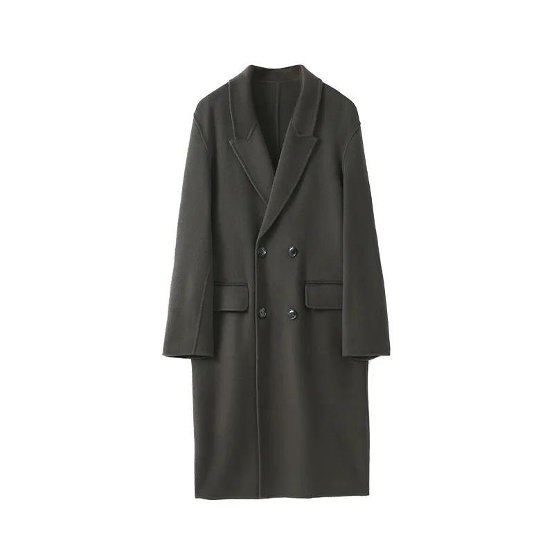 

1-A203 and Winter New Double-sided Woolen Coat Men's Suit Collar Double-breasted Mid-length Woolen Coat Spring Style Coat