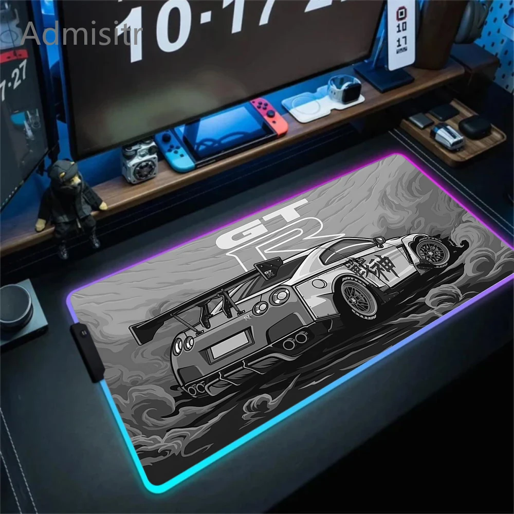 Pc Gamer Sports Car RGB Mousepad  LED GTR Mouse Pad Kawaii Computer Table Office Accessories Deskmat Gaming Laptops Cabinet Mat