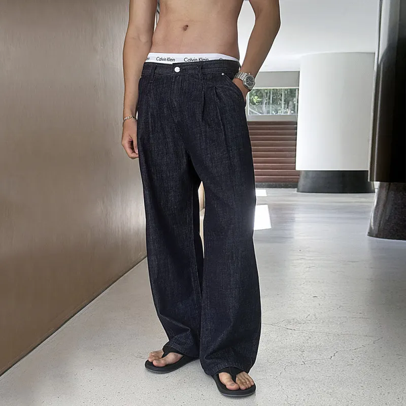 

Loose Straight Leg Original Color Wide Leg Jeans Men's Autumn New Style Casual Long Pants Korean Retro Money Wind