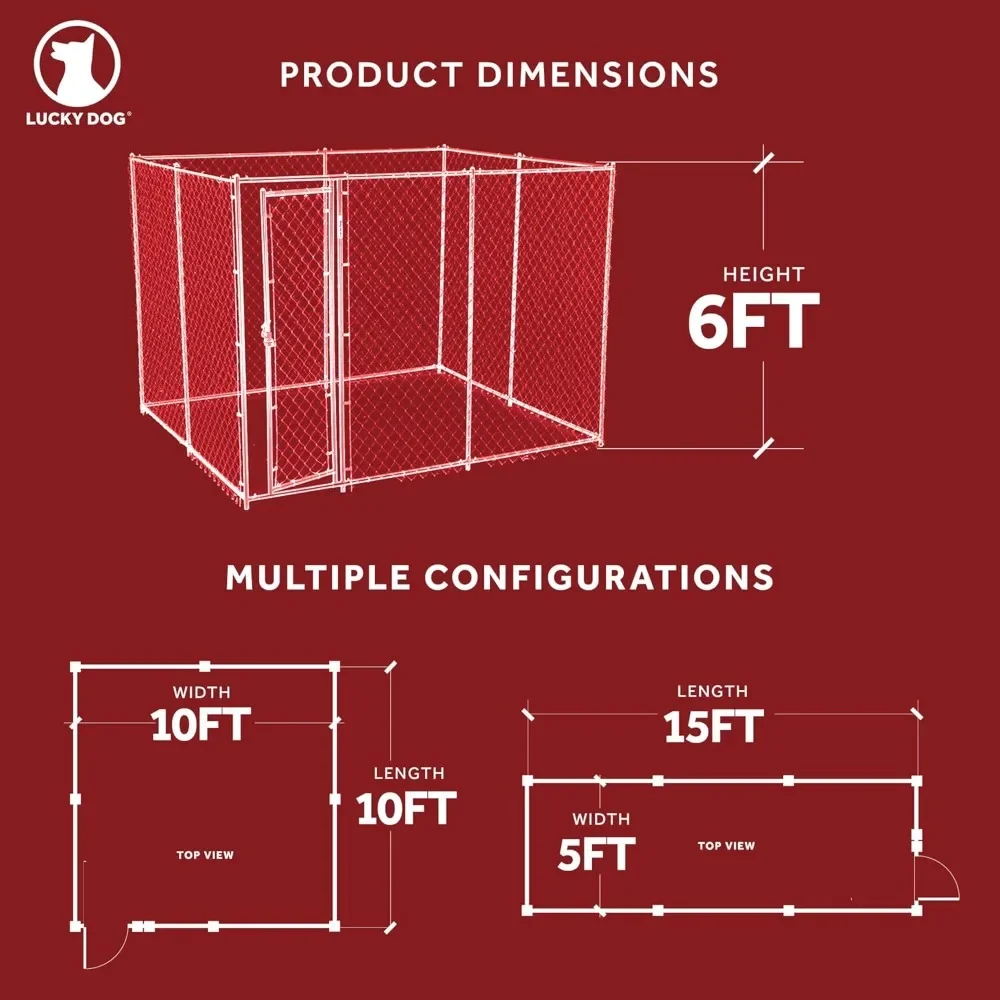 Dog Kennel Enclosure,10' X 10' X 6' Heavy Duty Outdoor Welded Galvanized Steel Chain Link, Dog Kennel Enclosure