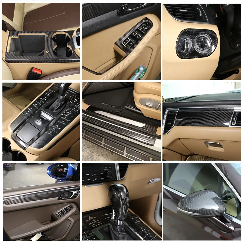 Real Carbon Fiber For Porsche Macan 2014-2020 Inner Door Central Control Gear Panel Cover Door Sill Trim Stickers Accessories