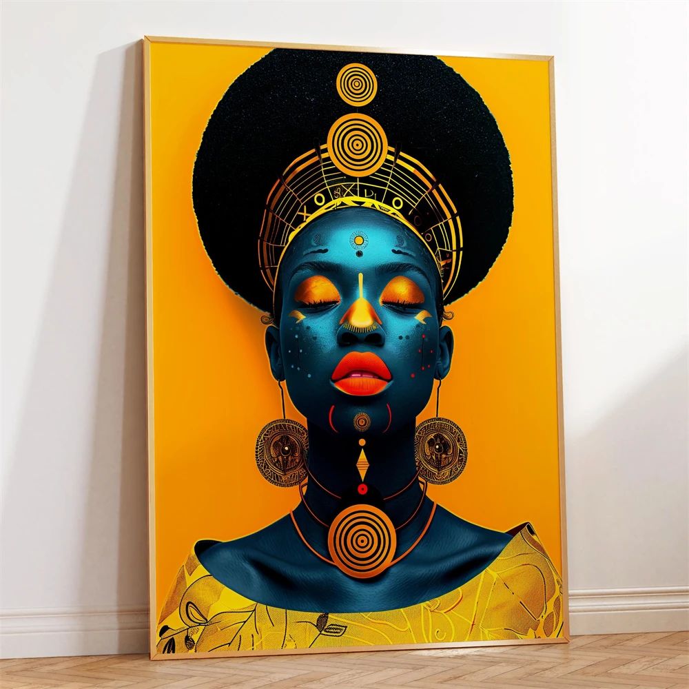 African Woman Portrait Prints Timeless Legacy Wall Art Poster African Woman Portrait with Black Cat Colorful Wall Art Canvas Art