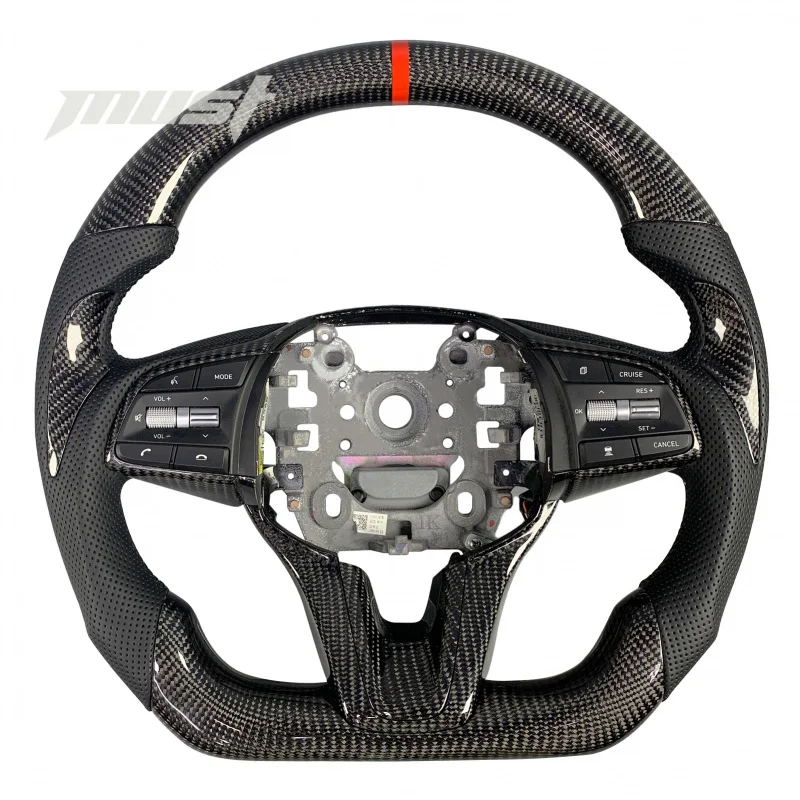 

Custom Real Carbon Fiber Steering Wheel G70 Sport Shooting Brake 2018-2025, Black Leather Luxury Interior