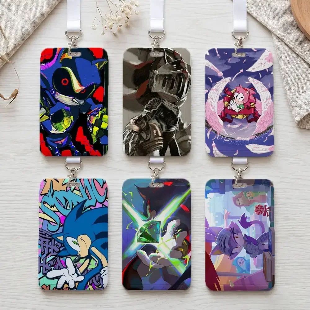 Cartoon Sonic Character Game Portable Office Staff Badge Card Cover Lanyard Card Case