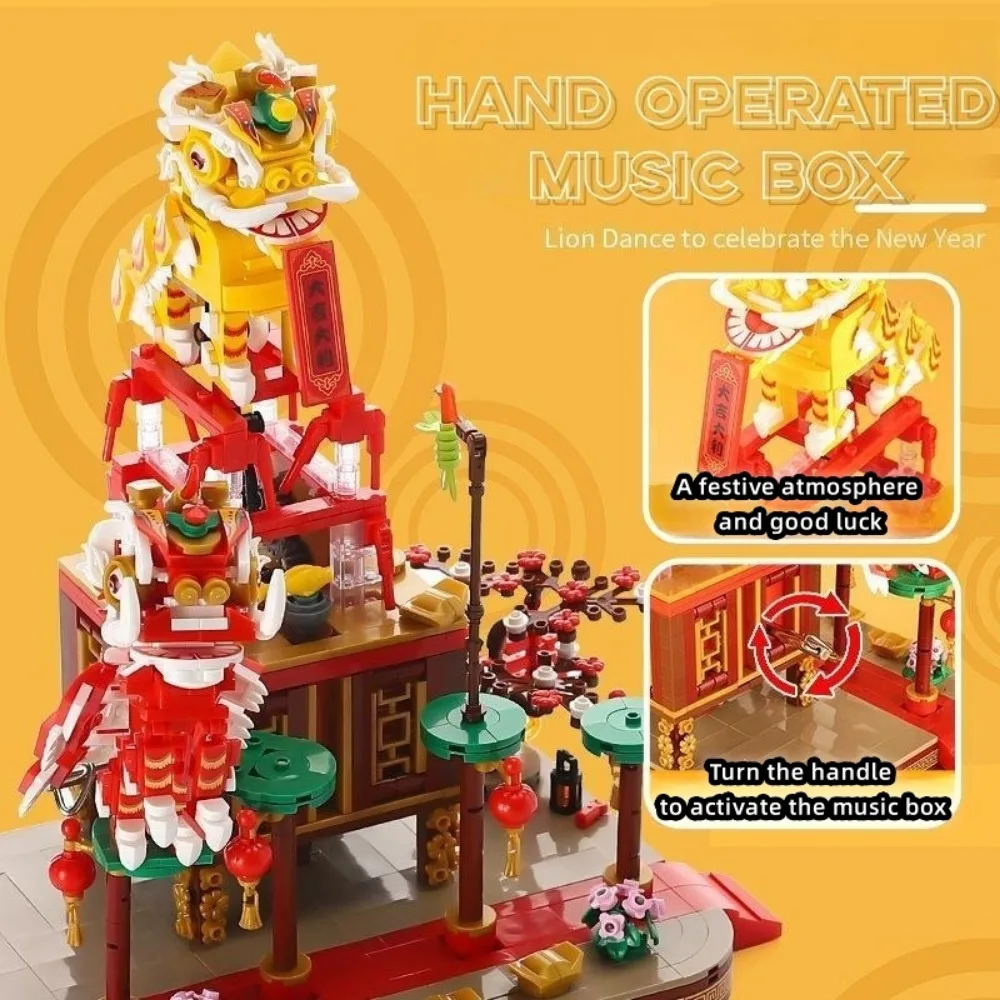 

Joyful and Beautiful Blessing Music Box Lion Dance To Celebrate The New Year Building Block Creative Toy for kid Decoration Gift