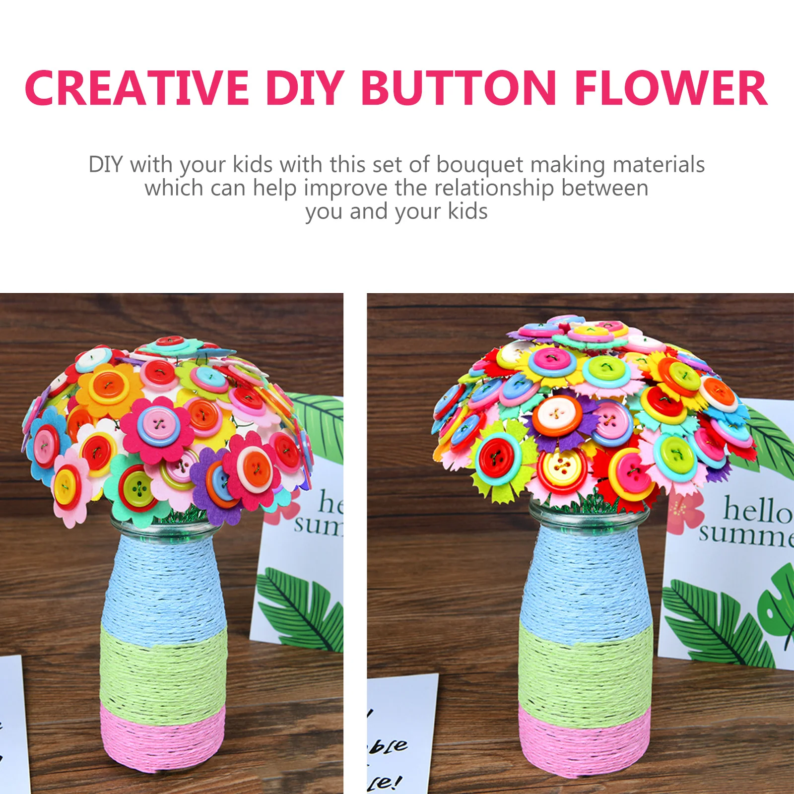 مجموعتان من أدوات الحرف اليدوية للأطفال بأزرار زهور آمنة عديمة الرائحة وألوان زاهية عملية على القدرة التعليمية للحفلات
