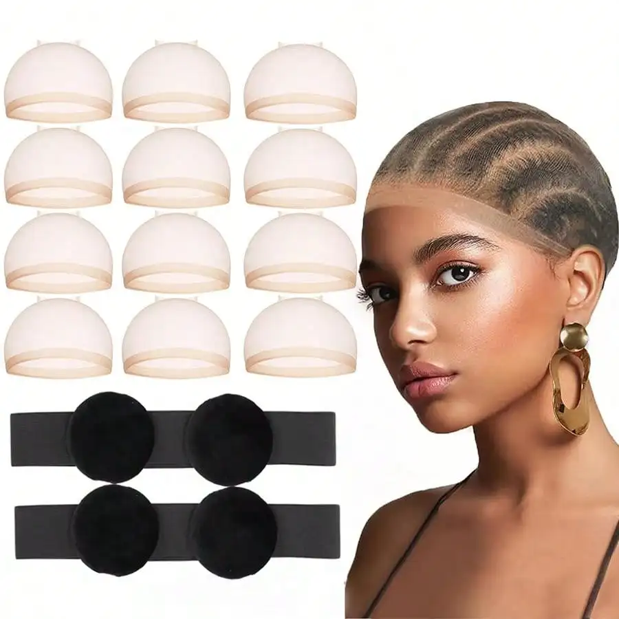 

12 PCS HD Wig Caps for Women HD Wig Cap ,2 PCS Edge Melt Band With Ear Protector For Wigs