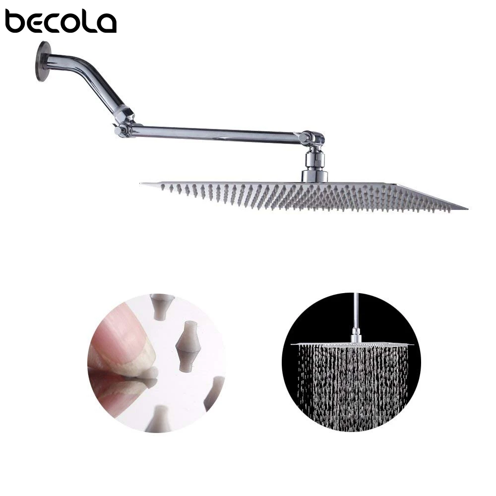 12inch Ultra Thin Stainless Steel Rainfall Square High Pressure Shower Head Solid Brass Adjustable Extension Folding Shower Arm