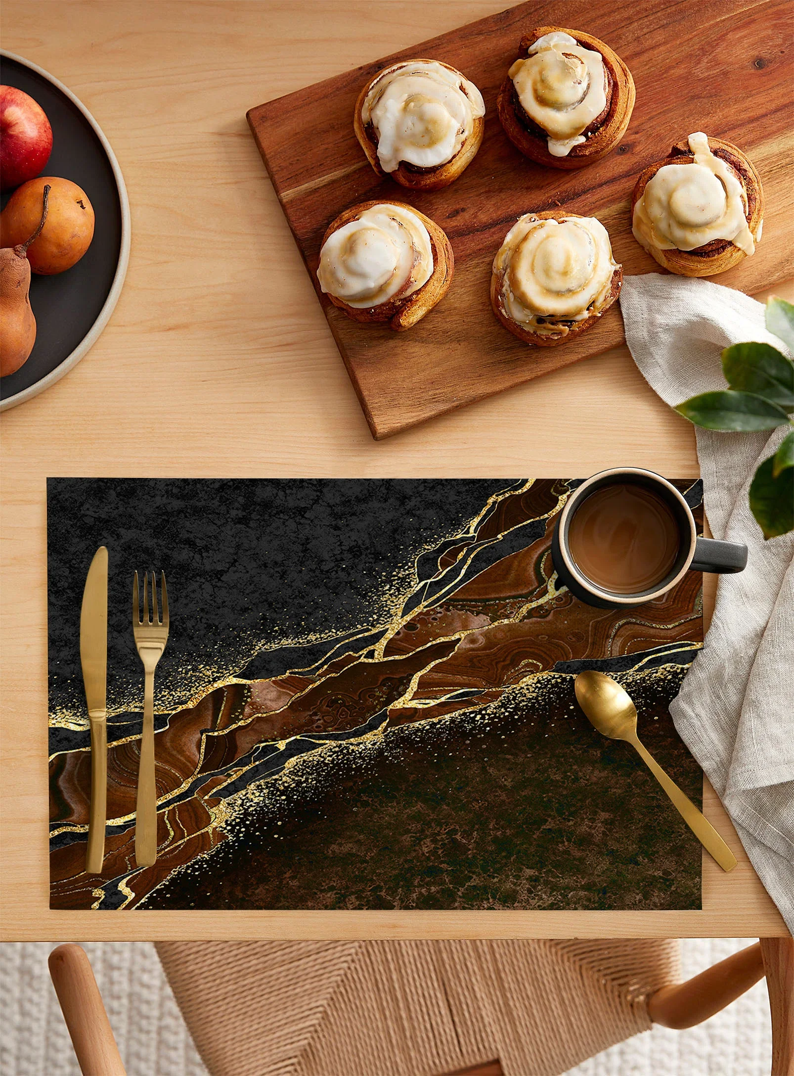 Abstract Black Marble Brown Malachite Dining Placemat Table Tableware Mats Kitchen Dish Mat Pad 4/6pcs Table Mat Home Decoration