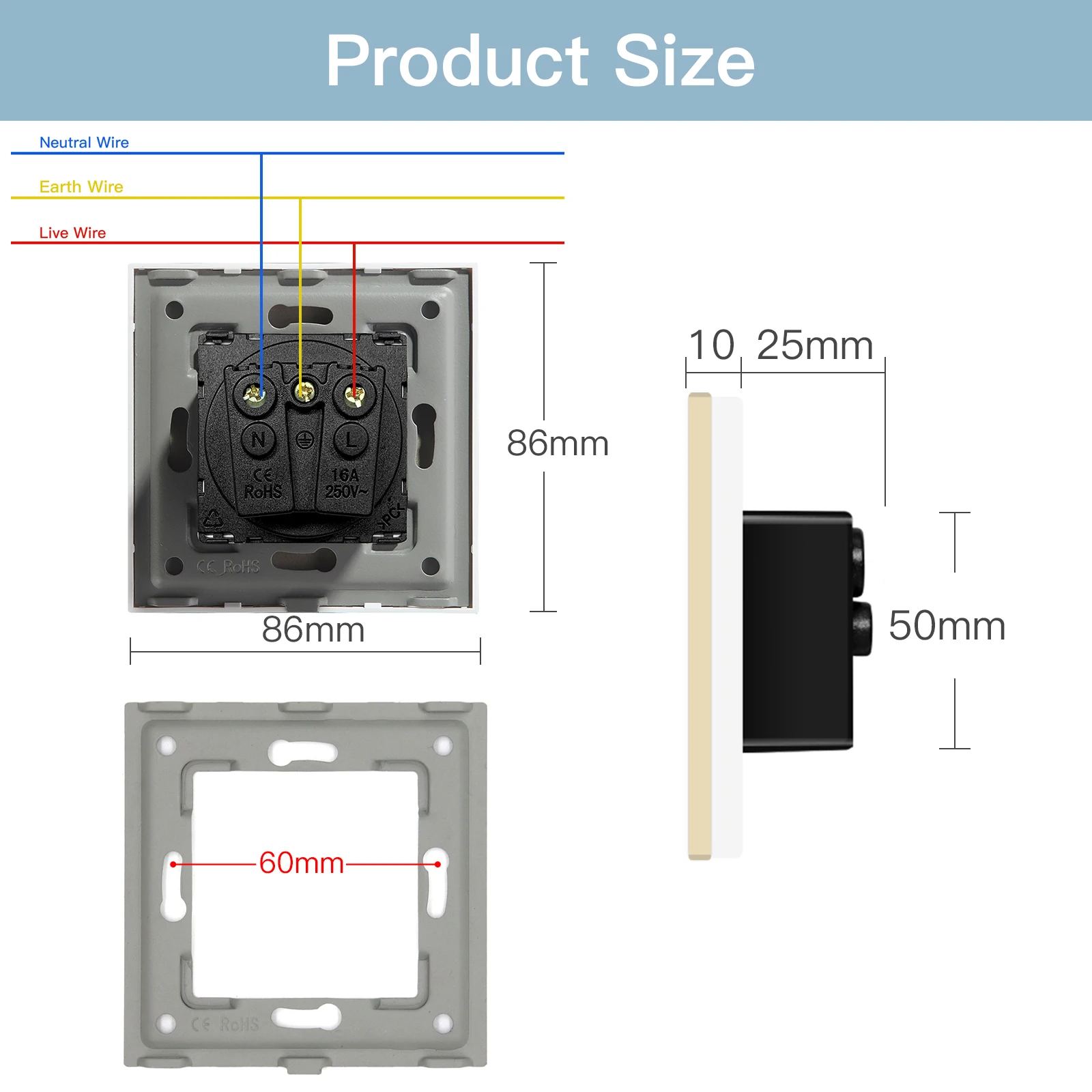 BSEED 프랑스 표준 벽 콘센트 USB Type-C 충전 포트 유리 패널 20W 고속 충... - 5