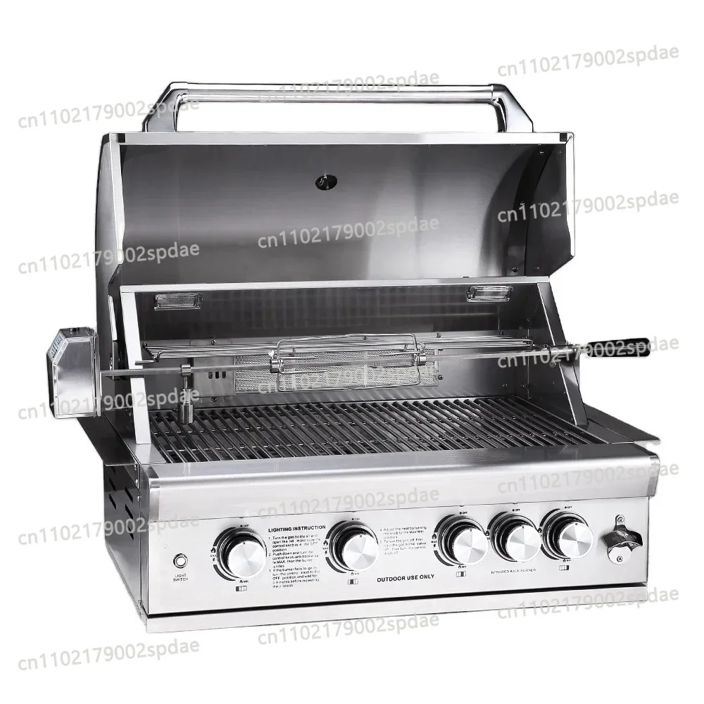 Premium 304 Stainless Steel Outdoor Grill Kitchen Built-in Tabletop Gas Charcoal Double Use Stove BBQ Grill with Rotisserie