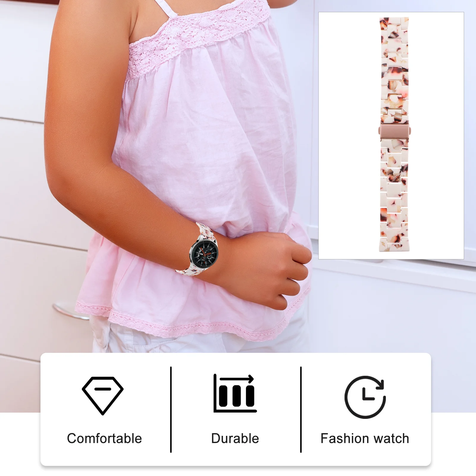 22 mm Smartwatch-Armband, Premium-Harzmaterial, wasserdicht, kratzfest, leicht, bequeme Passform, glatte Oberfläche, Sonnenlicht