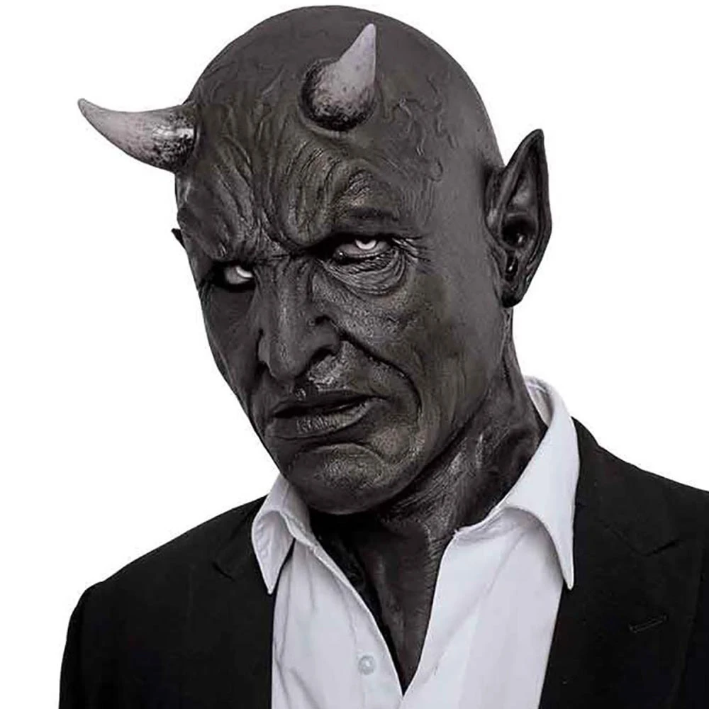 Hinweis Schwarzer Teufel Maske Halloween Latex Erschreckende Gruselige Horror Dämon Gesichtsbedeckung Horror Cosplay Kostüm Party Maskerade Requisiten