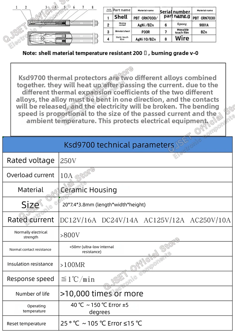 1 stücke Keramik Thermostat KSD9700 250 V 10A 40C 50C 60 ~ 150 Grad Schweißen Maschine Temperatur Schalter Überhitzung schutz Thermostat – Detail 3