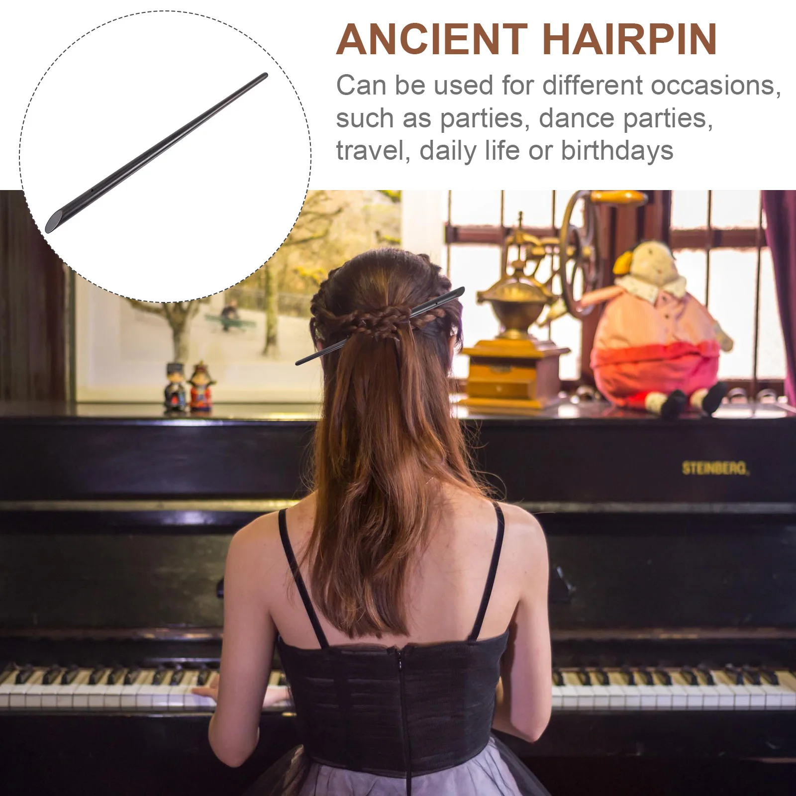 

2Pcs Long Chinese Hairpins Natural Ebony Ancient Hair Chopstick for Daily Bun Updo Oriental Headdress Decoration Craft Base