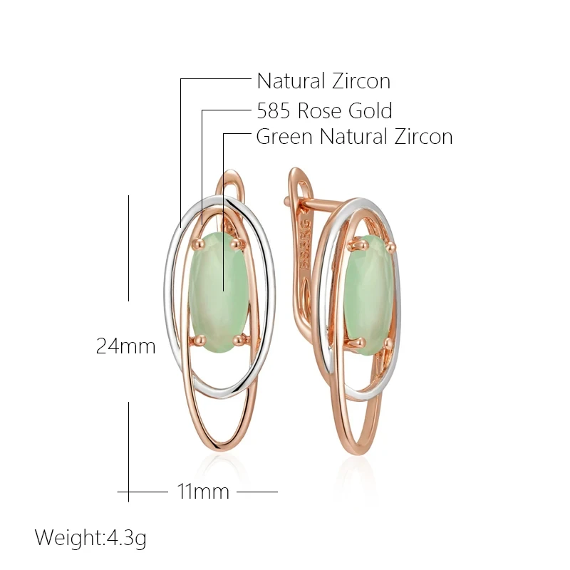Wbmqda Trendy Double Oval Light Green Zircon Women\'s Earrings 585 Gold Silver Mix Color Personalized Modern Jewelry Accessories