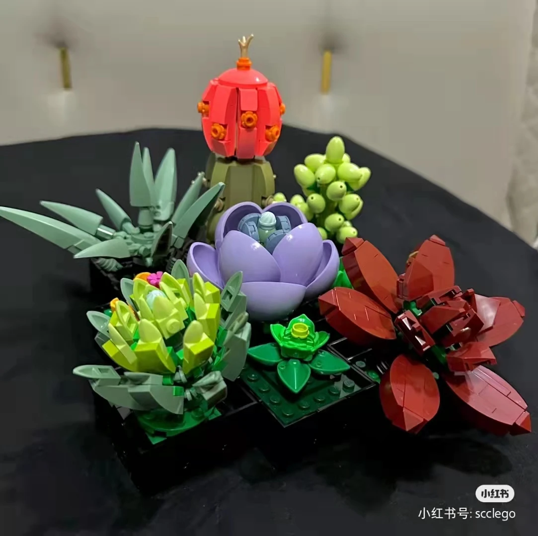 DIY Succulents Flowers Bouquets Building Blocks Bonsai Bricks Home Decor Toy Kids Gifts Compatible 10309