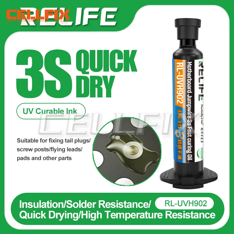 RELIFE RL-UVH902 Máscara de Soldadura de curado transparente UV para reparación de teléfonos móviles Cable de Salto Pasta de Soldadura de curado de secado rápido Aceite fundente