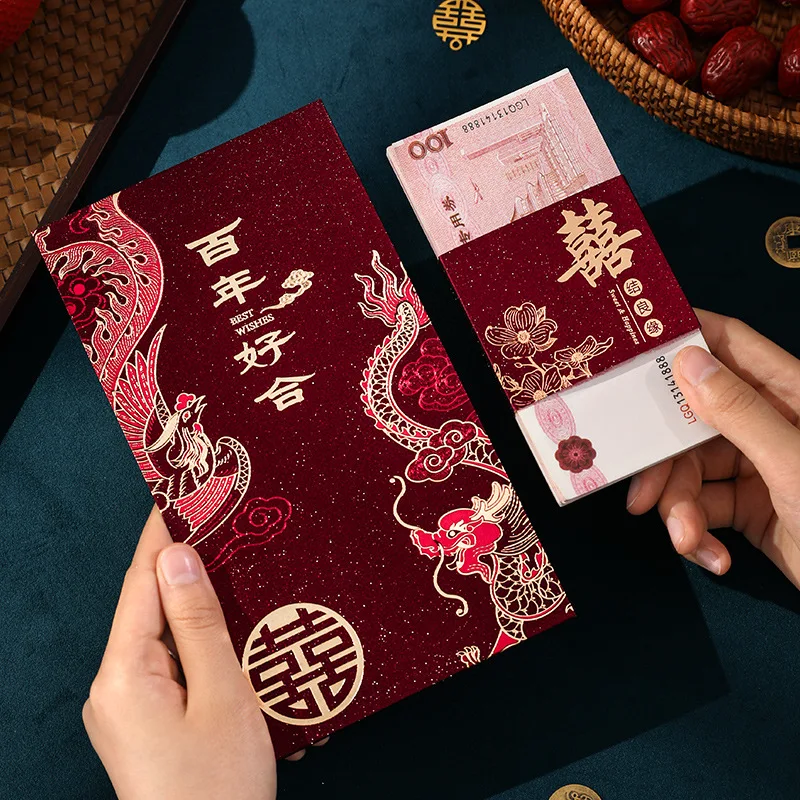 Red Envelope for Wedding, Chinese Hot Money Envelope, Creative Thickened Cardboard, New Year Wishes, 6Pcs