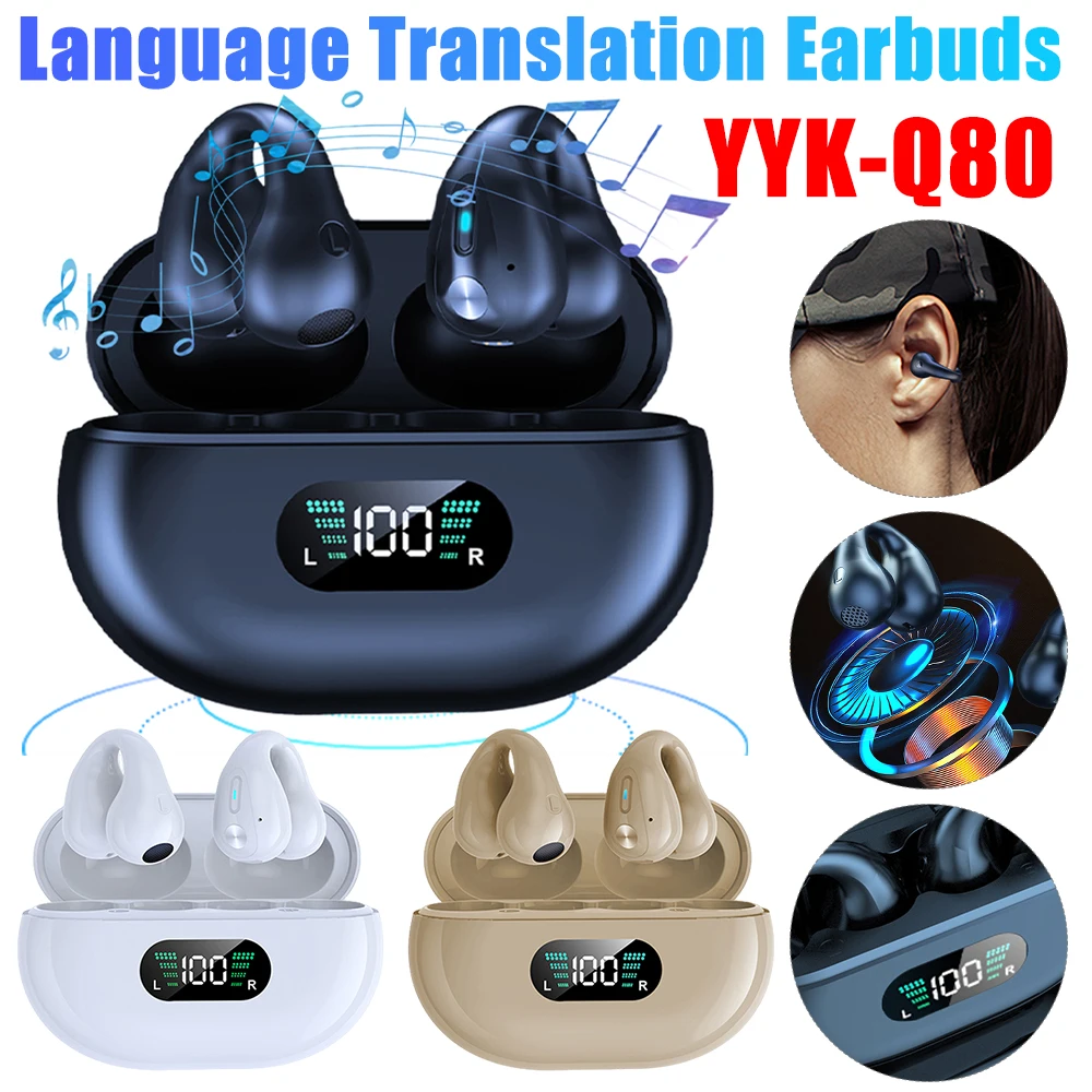 YYK-Q80 Language Translator Headphones Real-Time 144 Languages Translation Earbuds Instant Translator Smart Voice Real Time