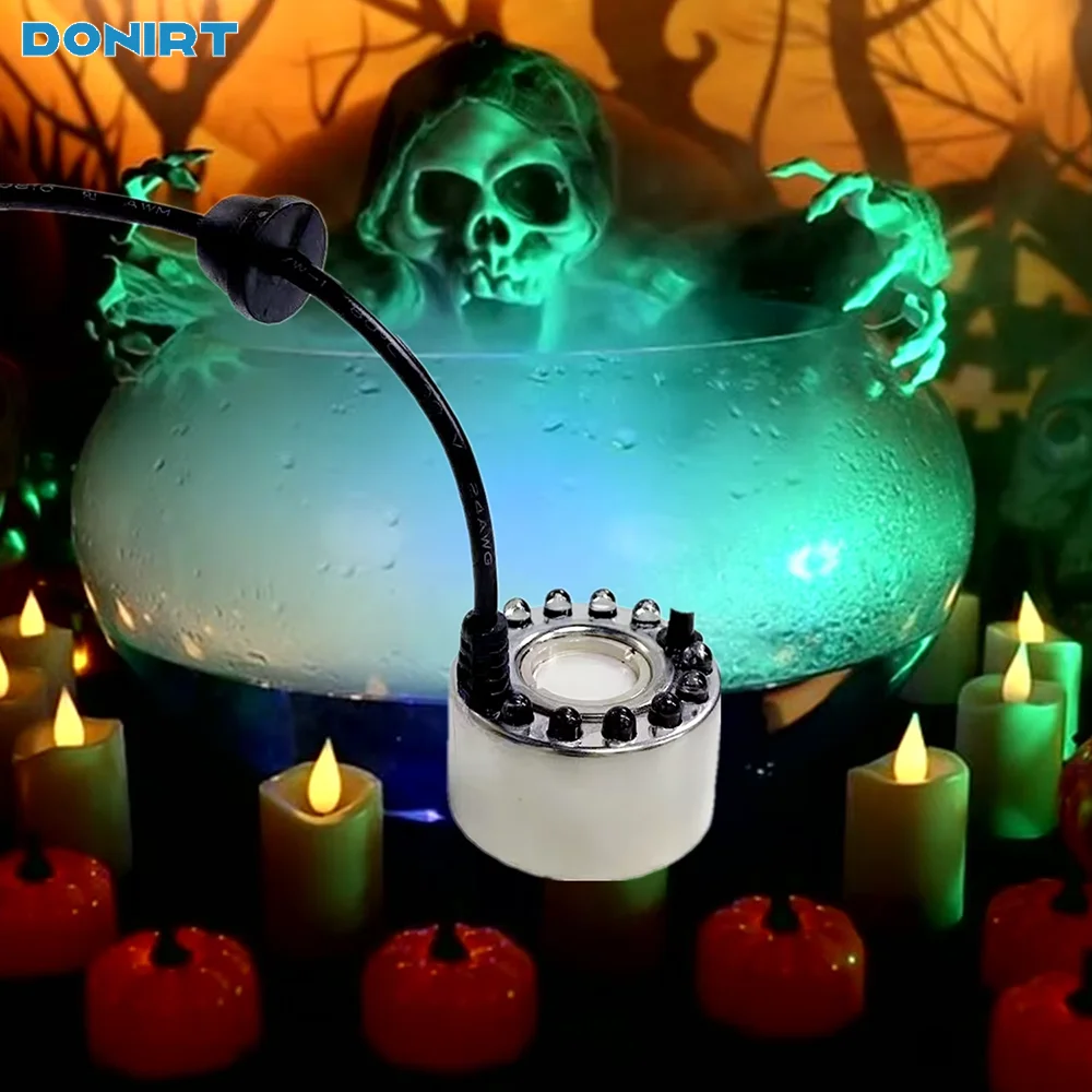 Nebelhersteller, 12 Lichter, 16 mm, Mini-LED-Kürbislicht, Nebelgerät, Wasserbrunnen, Teich, Nebel, Ultraschallzerstäuber für Halloween, Weihnachtsfeier