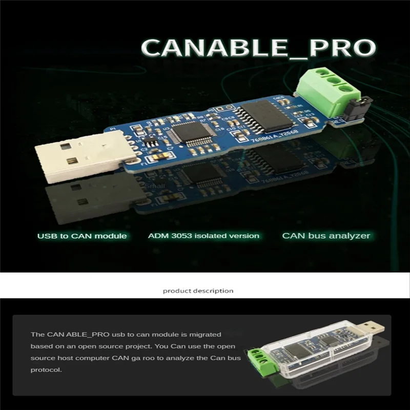 CANable USB to 컨버터 모듈, CAN Canbus 디버거 분석기 어댑터, 캔들라이트 ADM3053 절연 버전, CANABLE PRO