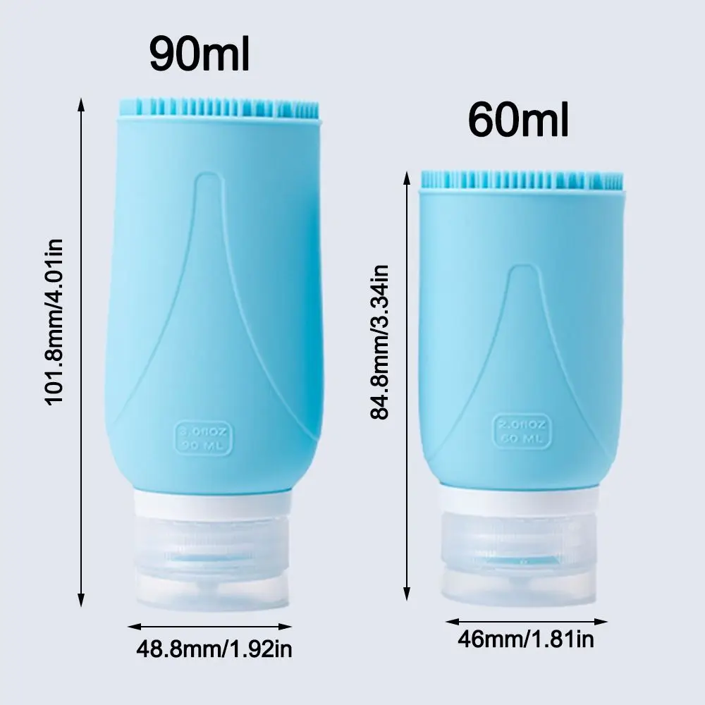 ขวดซิลิโคนเติมได้ความจุ60/90มล. ภาชนะบรรจุโลชั่นแบบบีบพร้อมแปรงแชมพูใส่ขวดน้ำสำหรับเดินทาง