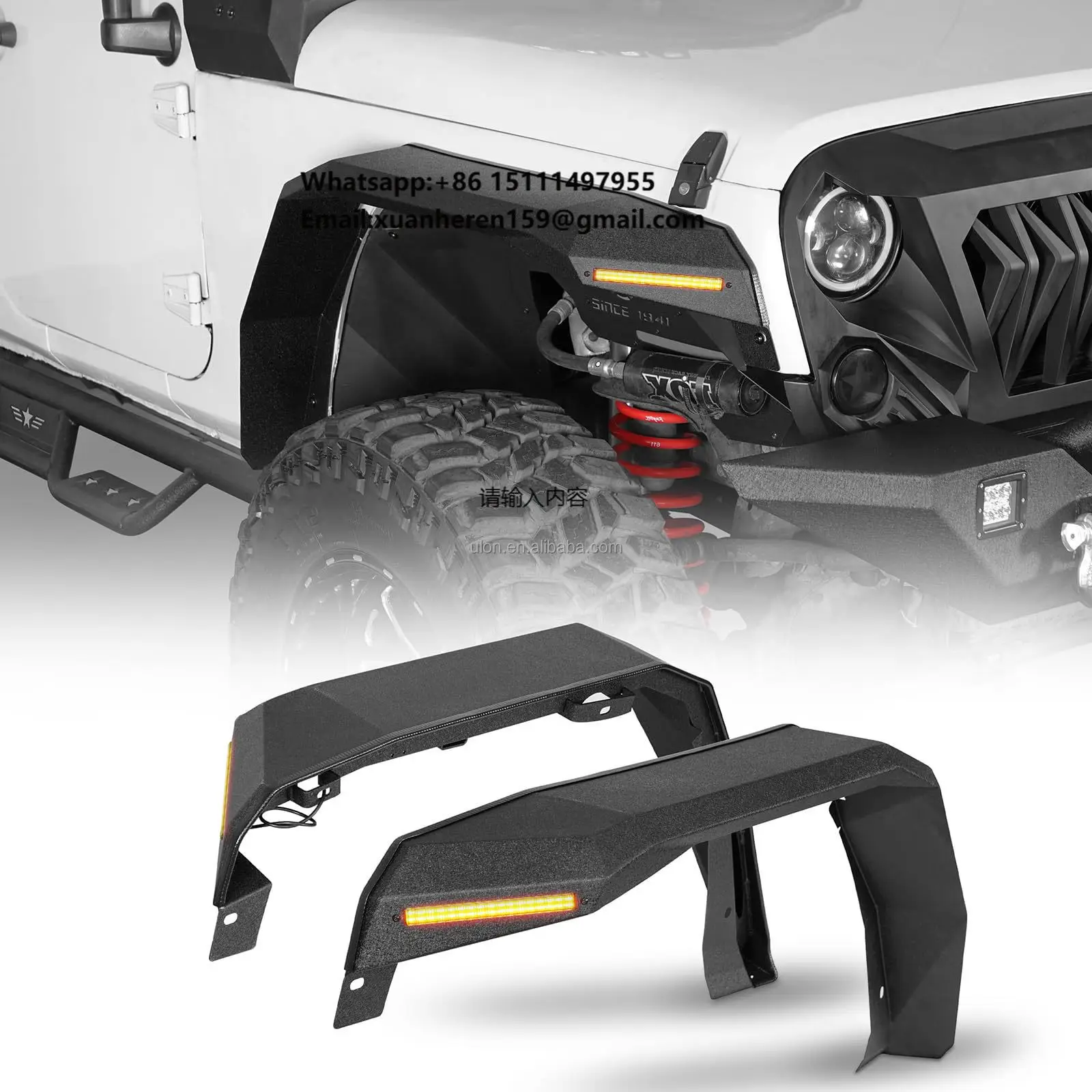 

JK 7" Wide Flat Front Fender Flares W/LED Lights for Jeep JK 2007-2018 2/4 Doors, 2 PCS Steel Fenders W/Turn Signal Lights