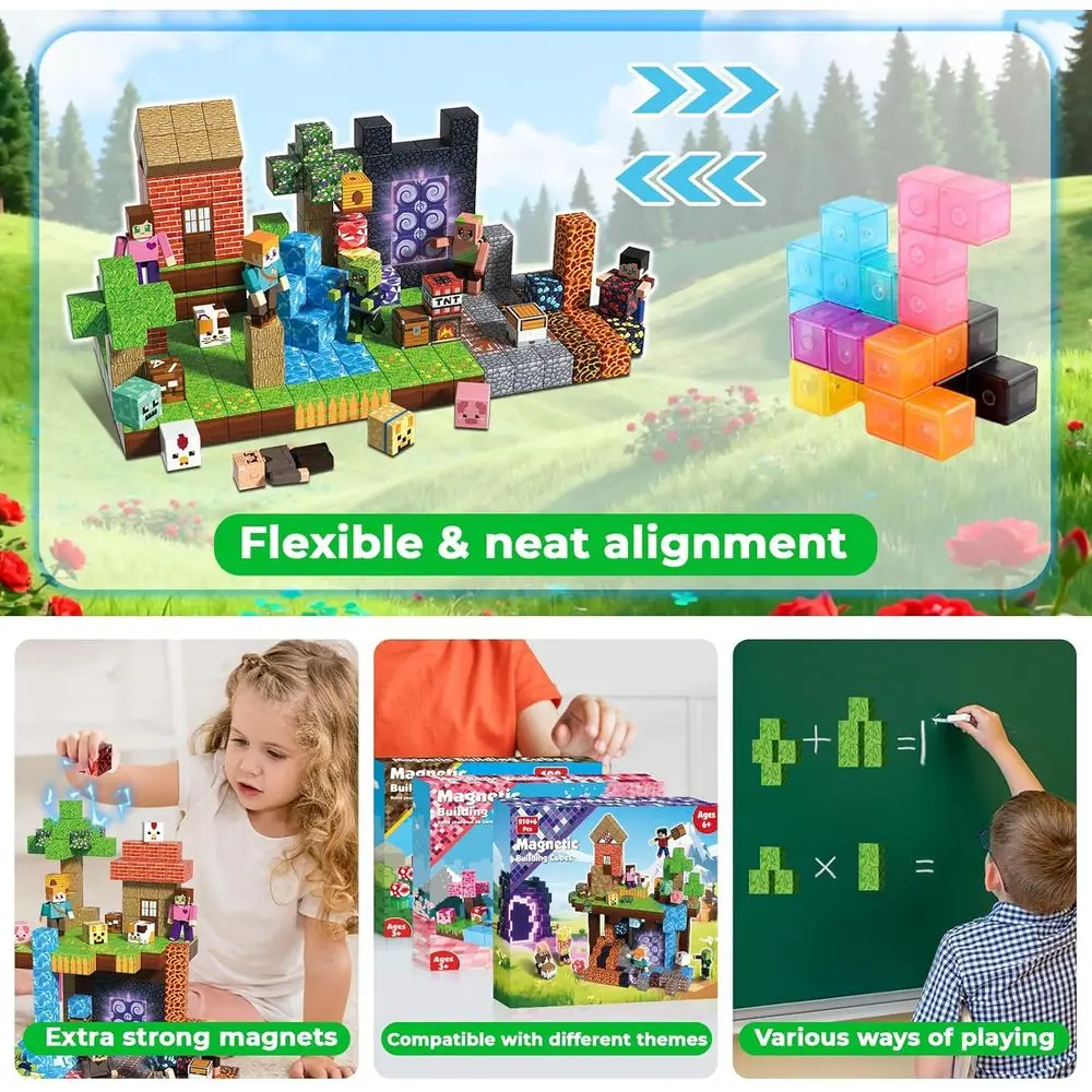 Ensemble de construction magnétique 210 pièces avec 8 figurines d'action, jouets STEM 2025 pour enfants, cadeau de noël, apprentissage imaginatif pour garçons et