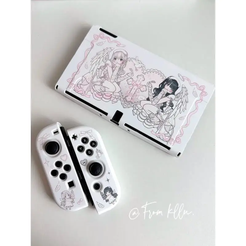 Étui Original Twin Angel Girl Switch - Housse OLED/Lite pour Nintendo Switch Anime mignon avec protecteur Joy-Con - Protection pour Switch