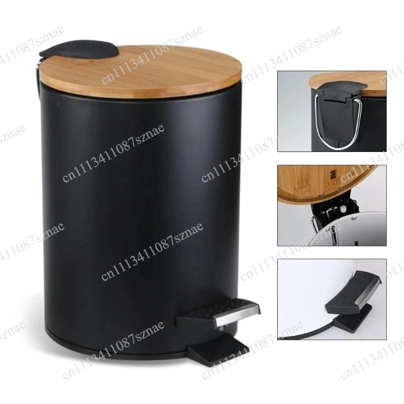 3/5L Wooden Flip Step Trash Can Garbage Rubbish Bin Waste Container Organizer Bathroom Kitchen Living Room Office Decoration