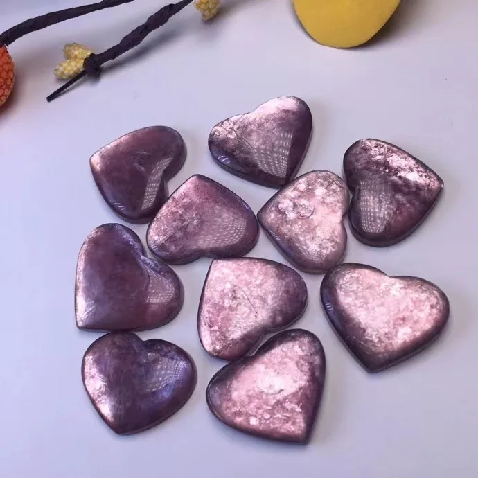 1pcs Natural Lepidolite Heart‑Shaped Carved Crystal Pendant Hand‑Carved Gemstone Charm Necklace Making Home Decor Spiritual Gift