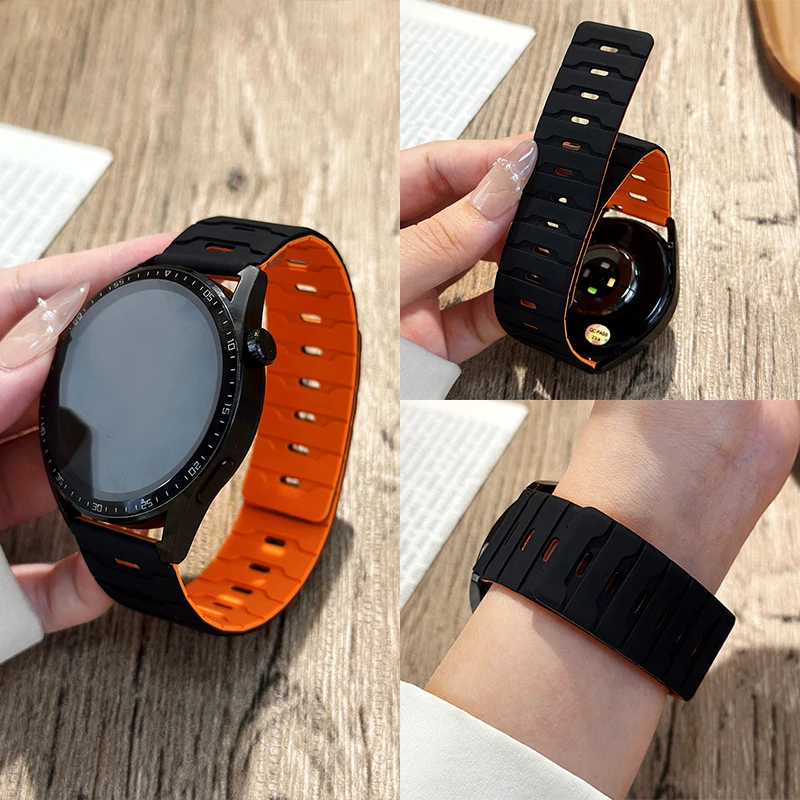 18mm 20mm 22mm Magnetic Loop band For Samsung Galaxy watch 7/6/5 pro/4/Classic Silicone link bracelet huawei GT 2-2e 3-4 strap