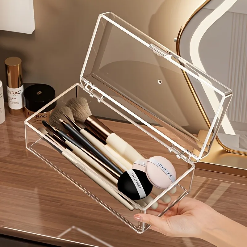 Transparent Acrylic Cosmetic Storage Box - Dustproof, Lightweight, No Power Required, Capacity Less Than 3.2 Cubic Feet, Suitable for Storing Lipsticks, Eyeshadows, Brushes, Etc., with Visible Compartments, Suitable for All Seasons