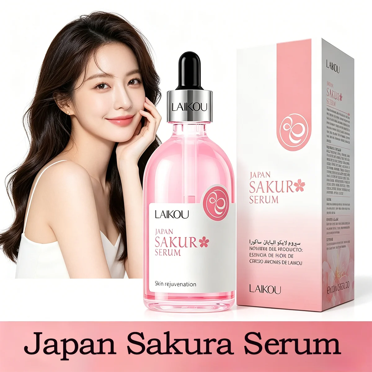 Sérum de Essência de Sakura e Rosa LAIKOU Hidratante, Nutritivo e Reparador para Cuidados com a Pele Facial 100ml