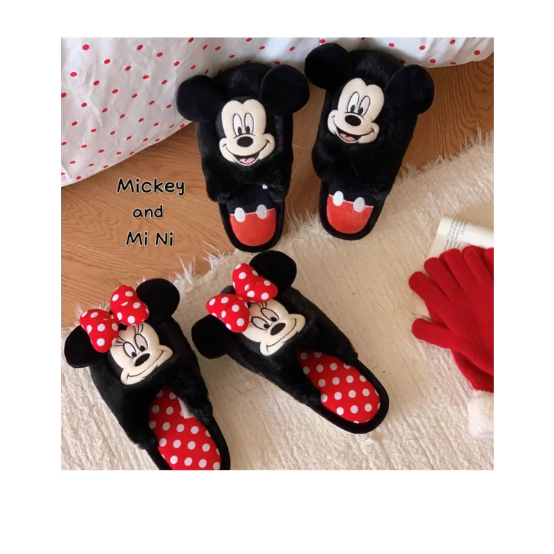 Disney Mickey couple cute Minnie autumn and winter cotton slippers men's and women's indoor warm non-slip fluffy cotton shoes