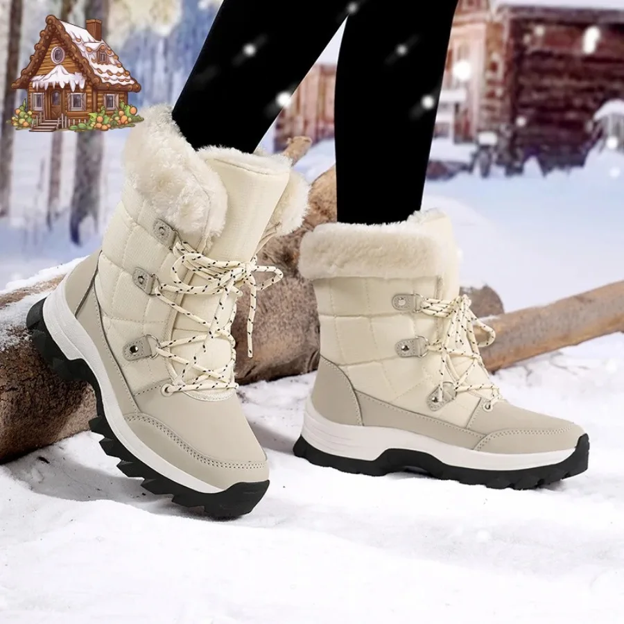 

Winter Snow Boots for Couples Slip-Resistant Outdoor Waterproof Mid-Calf Boots With Warm Faux Fur Lining Fashionable and Trendy