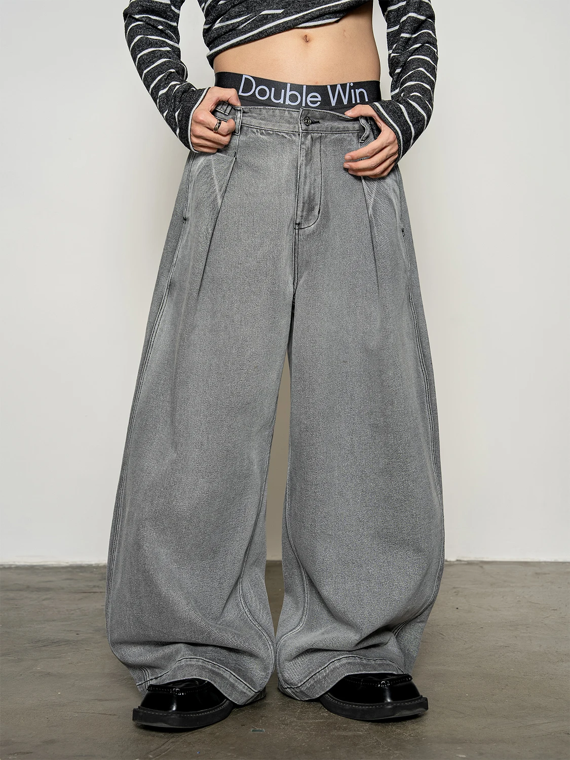 

Retro American Waed Folded Loose Men's Jeans Casual Versatile Straight Leg Floor-Length Wide Leg Long Trousers Trendy