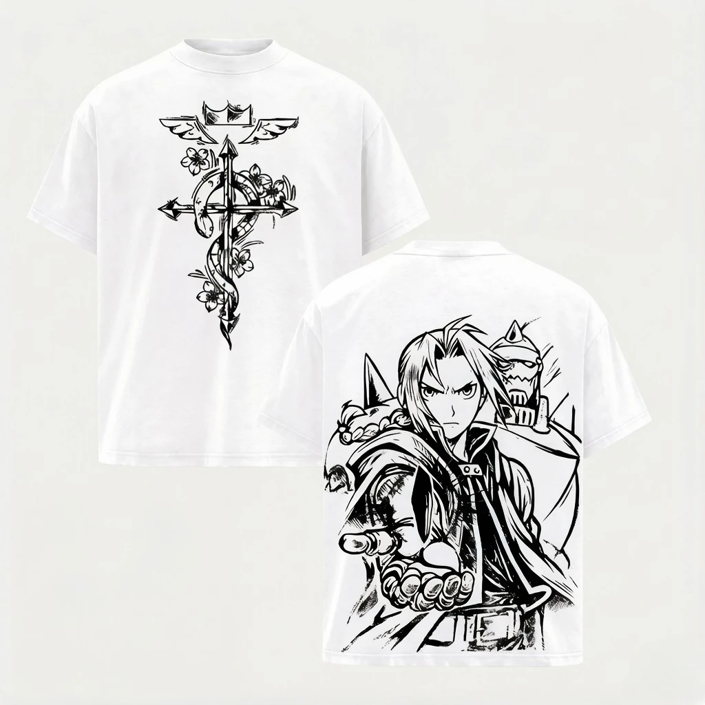 Fullmetal Alchemi Anime T-shirt for Men's Clothing Edward Elric Vintage Oversized T Shirt Short Sleeve Cotton Tees Tops