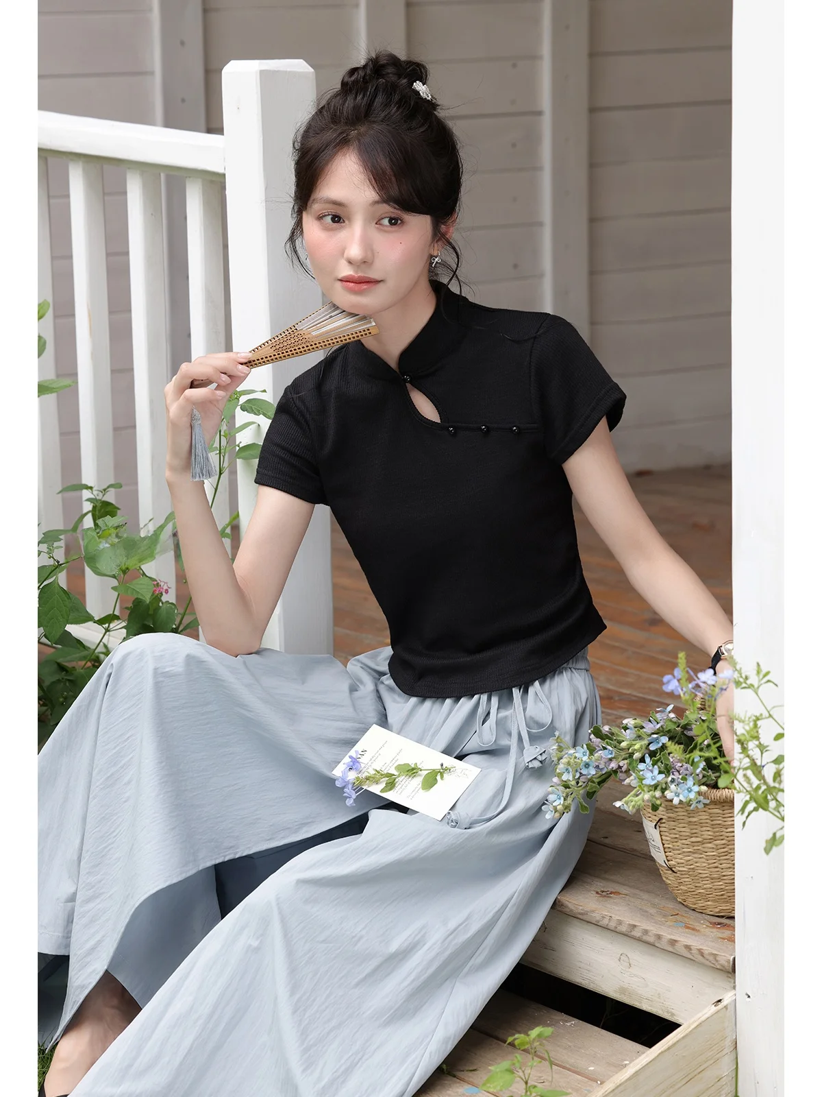 Falda Midi holgada azul romántica para mujer, novedad de verano, falda pantalón versátil Sle, falda acampanada de cintura media para ir al trabajo