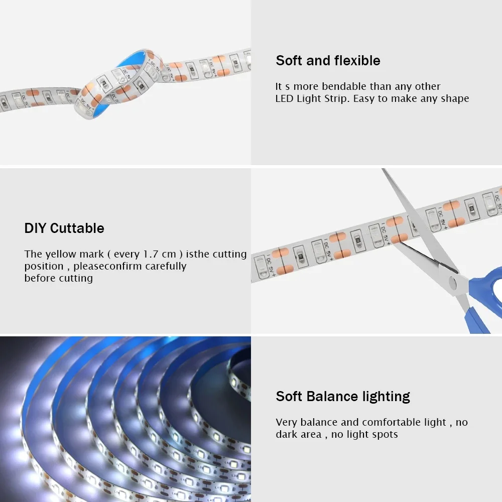 5V Solar LED Strip Light Remote Control 2835 60 LEDs Flexible Tape Lights Waterproof Warm White 0.5m 1m 2m 5m Garden Decoration