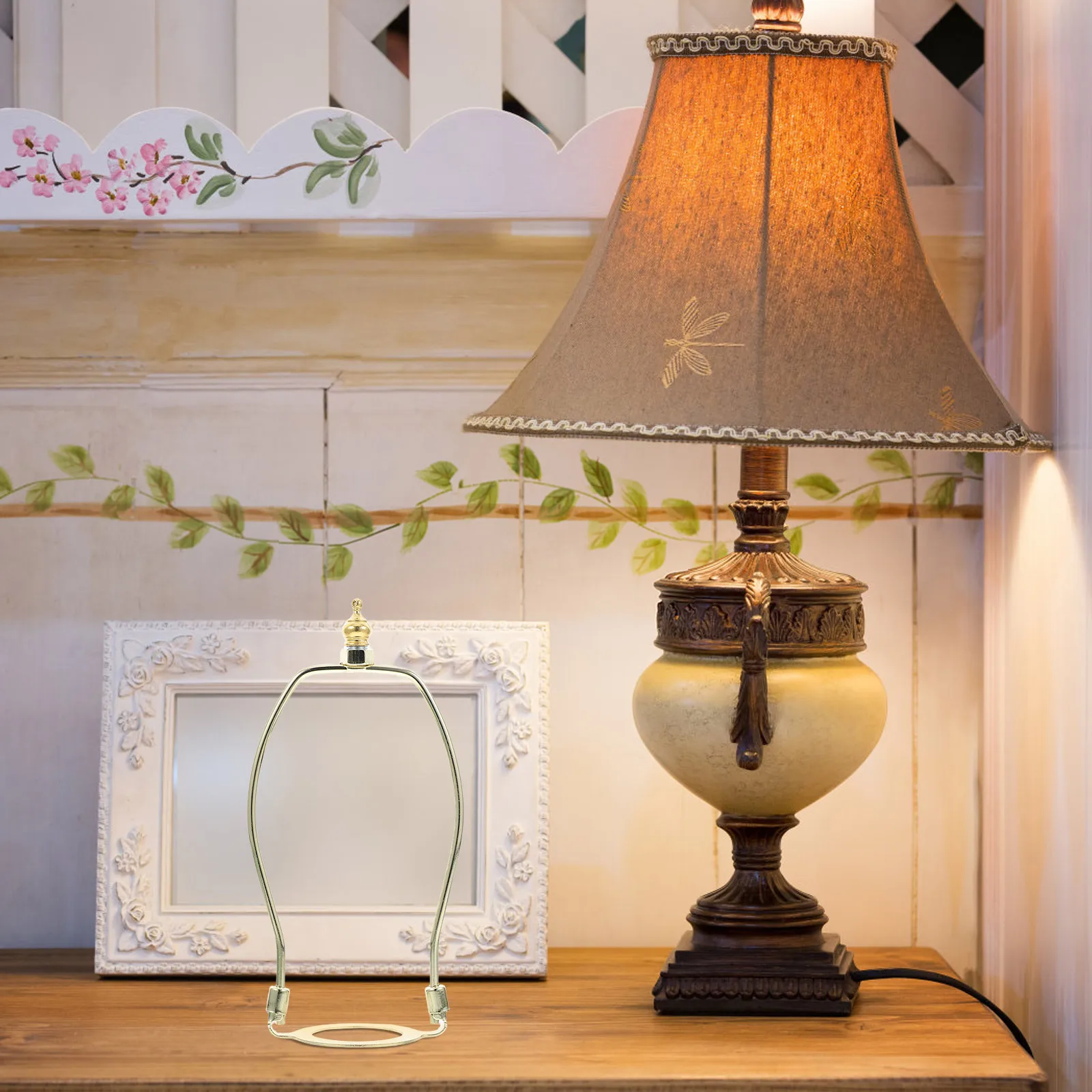 

2Pcs Lamp Harp Kit with Finial Stylish Bracket for DIY Lamp Repair Easy Install Compatible with Table Floor Lighting