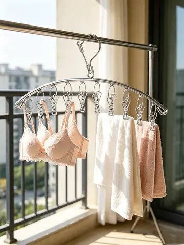 Stainless Steel Sock Drying Rack 10 Clips Curved Anti-rust Underwear Bra Hanger Windproof Laundry Clip Hanger For Balcony Househ
