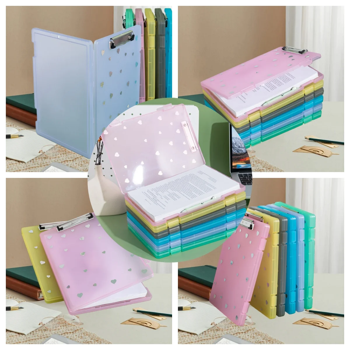 

[Free Heart Stickers] Transparent A4 Rectangular Flat Box Pp Box Document Organizer Stationery Receipt Display Box